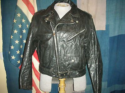 VTG 50s 60s LEATHER TWO 2 STAR MOTORCYCLE BIKER JACKET BRANDO STYLE