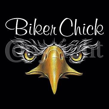 BIKER CHICK BALD EAGLE T SHIRT EAGLE AMERICAN FLAG LADY PAGAN BIKER