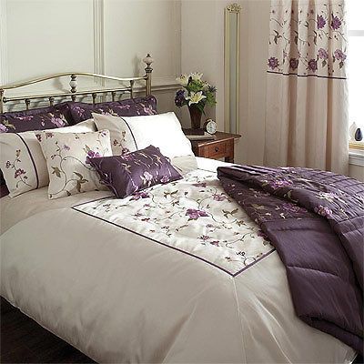 SUPERB CREAM PURPLE MAUVE SINGLE COTTON EMBROIDERED DUVET SET *FREE UK