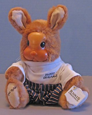 RAIKES BEARS STUFFED ANIMALS RABBIT BUNNY WOOD FACE 1990 VINCENT Jr