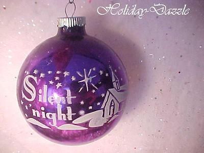 LG. PURPLE SILENT NIGHT SHINY BRITE STENCIL GLASS XMAS ORNAMENT