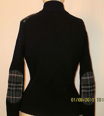 Burberry London Italy Ribbed Zipper Cardigan Wool Nova Check Patch