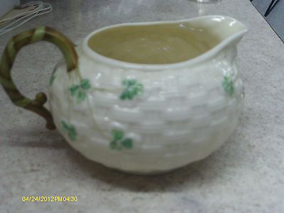 VINTAGE IRISH BELEEK 1ST GREEN MARK 1946 1955 BASKETWEAVE CREAMER BUY