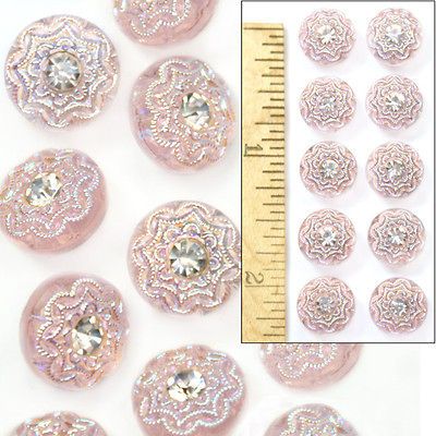 10mm Vintage Czech Glass PINK LACE AURORA AB RHINESTONE Buttons 10pc