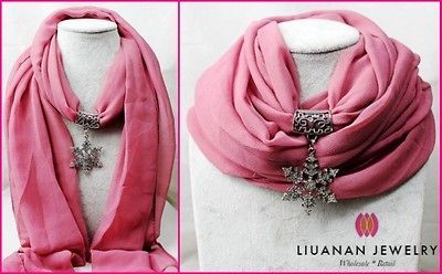 1pcs DARK PINK Silver Rhinestone Snowflake Pendant Scarf Charm Jewelry