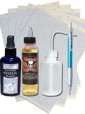 Tattoo Supplies Bundle Green Soap Stencil Spray Bottle Paper Pencil