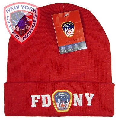 FDNY CLOTHING APPAREL FOLDOVER RED/WHITE SKI HAT CAP