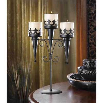 IRON CANDELABRA PILLAR CANDLE HOLDER Centerpiece Interior Light