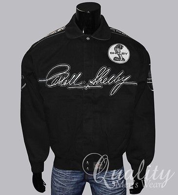 Carroll Shelby Cobra Collage Mens Black Twill Jacket by JH Design 