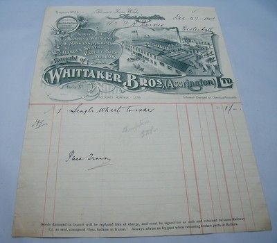 WHITTAKER BROS. ACCRINGTON WASHING MANGLE ENGINEERS LETTERHEAD