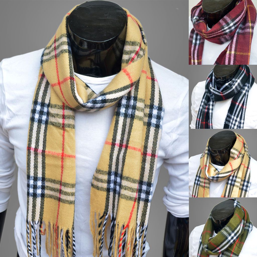 Men Checked Tassels Scarf Long Pashmina Cashmere Shawl 180 *33CM