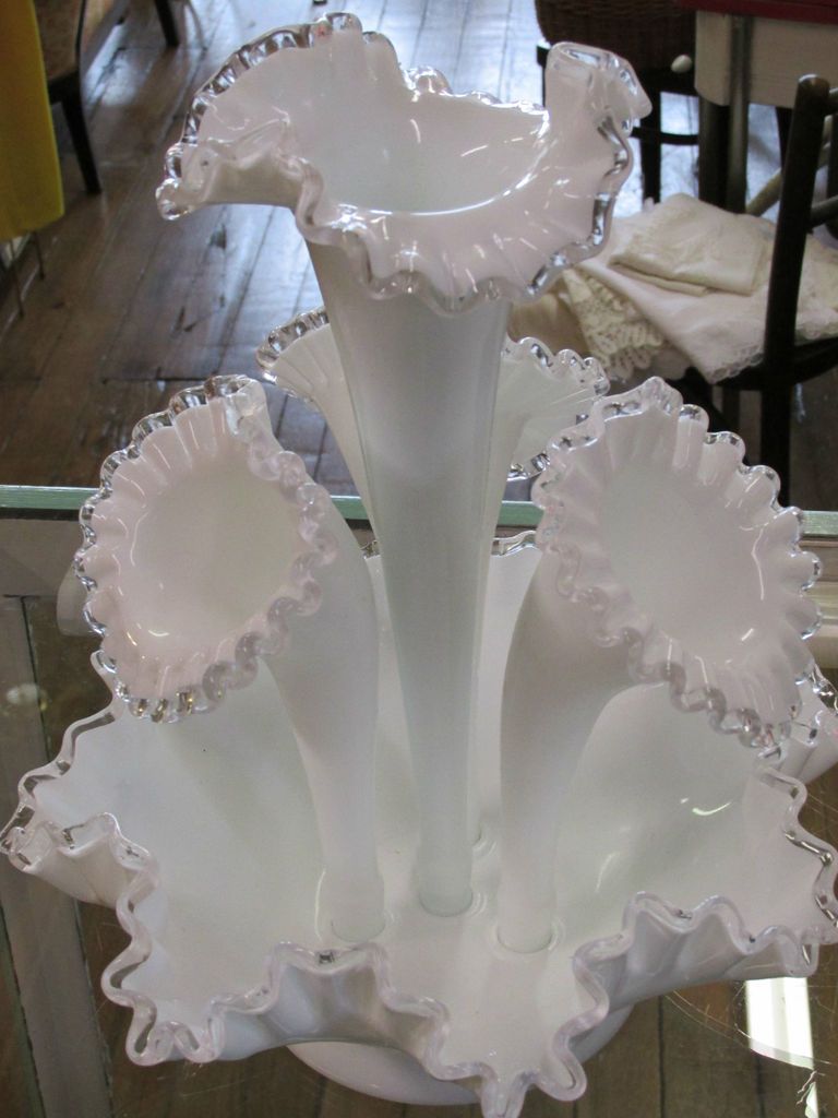 Fenton 5 Piece Petticoat Glass Silver Crest Epergne / Centerpiece