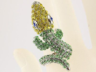 Yellow Big Head Rhinestone Alligator Reptile Costume Jewelry Ring