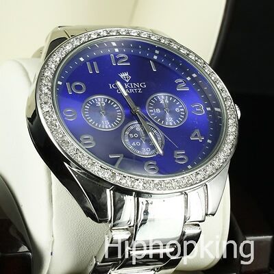 HIP HOP ICY COOLEST ROW STRAP BLUE METALIC DESIGNER CLASSY MENS WRIST