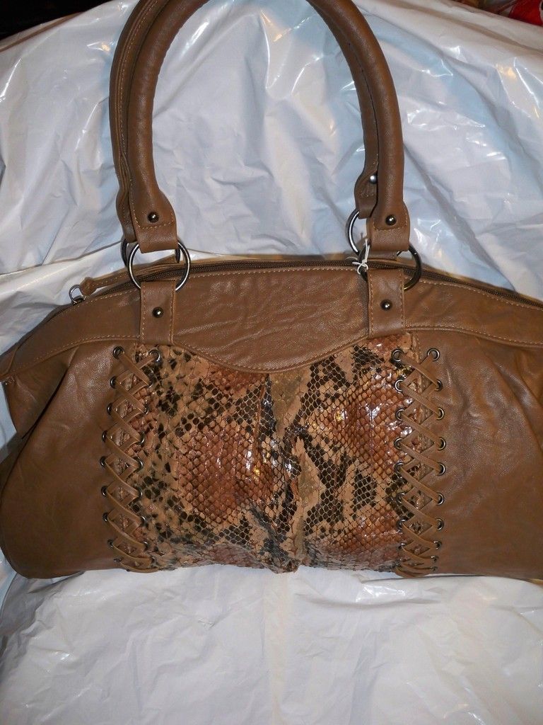 CHARMING CHARLIES WOMENS SNAKESKIN BROWN BAG PURSE NEW