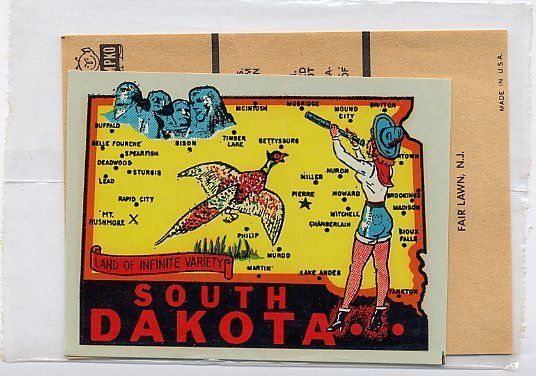 VINTAGE IMPKO SOUTH DAKOTA COWGIRL TRAVEL WATER DECAL