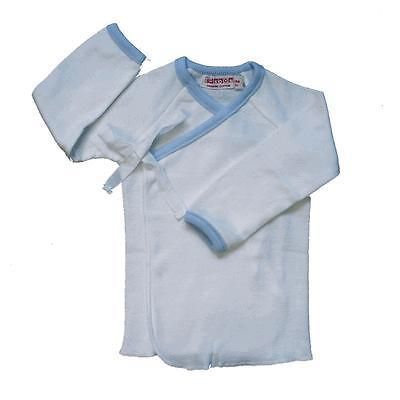 Sckoon Organic Cotton Kimono Layette Top with Blue Trim   In 0 3 mo