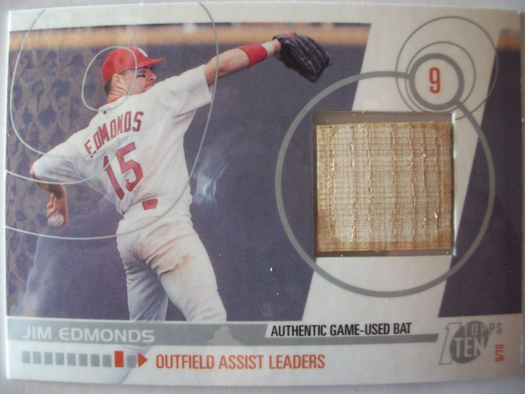 2002 TOPPS TEN GAME USED BAT JIM EDMONDS , CARDINALS  BOX # 3