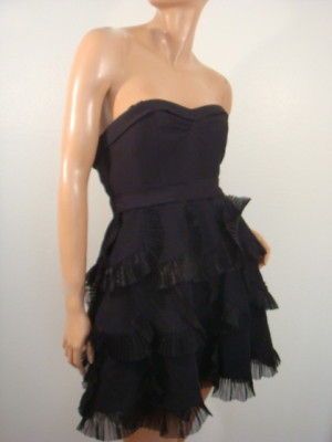 NEW* BCBG Cheri Black Woven Pleated Tiered Dress 12P $398