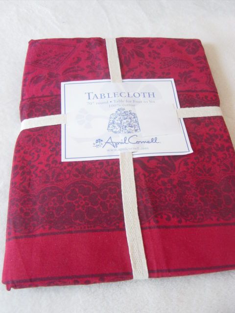 CORNELL RED Burgundy FLORAL FABRIC TABLECLOTH~70 ROUND Valentines