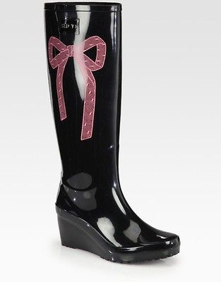 2012/13 RED VALENTINO TALL SEXY BOW RAIN WEDGE PULL ON BOOTS EU 37 38