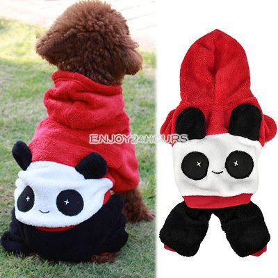 Casual Panda Pattern Pet Dog Hooded Coat Jumpsuit Clothes Apparel S M