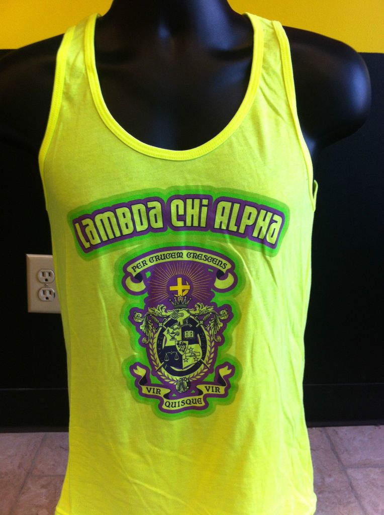 Lambda Chi Alpha Neon Yellow Tank Top chops Coat of Arms Ideal Guy