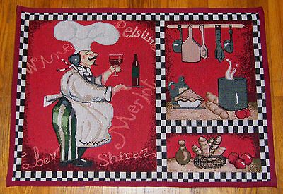Italian FAT CHEF Decor Bistro Wine Kitchen Accent Tapestry Rug Floor