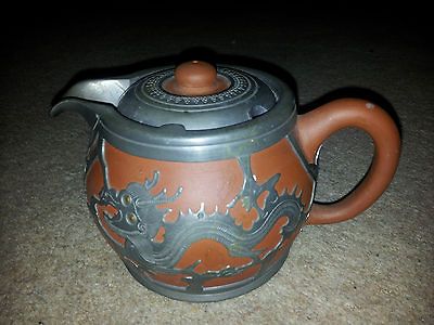 YIXING ANTIQUE TERRACOTTA PEWTER TEAPOT SEALED HOR CHUNG WEIHAIWEI