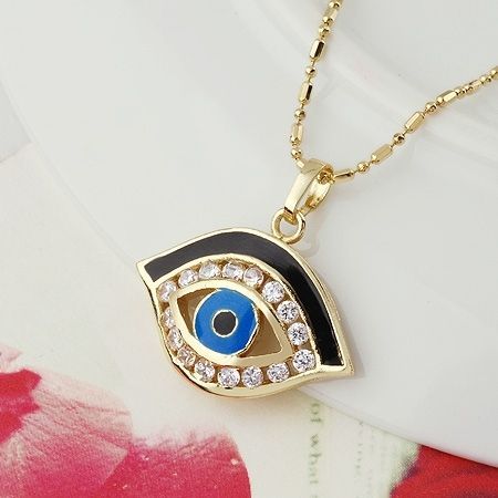 14k gold plated blue eye zircons Pendant and necklace  Gift Jewelry