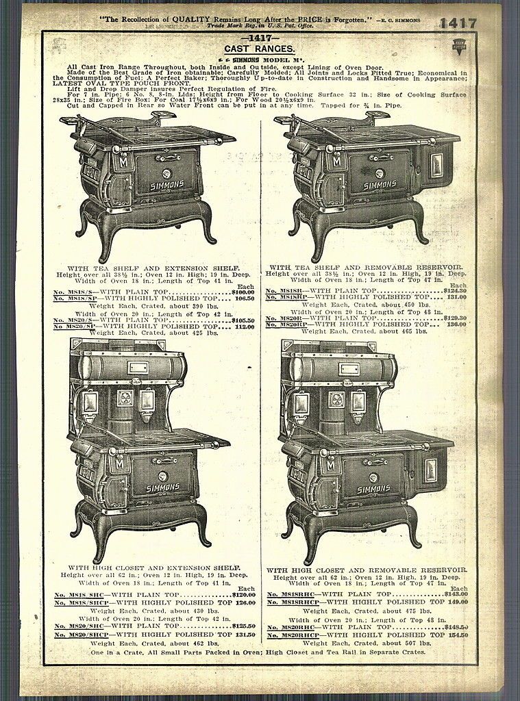   22 AD Simmons Wilson Coal Wood Burning Stove Cast Ranges Model M