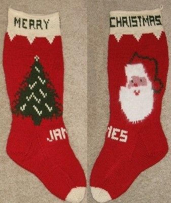 Christmas Stocking Knitting Pattern Vintage Merry Christmas Santa And