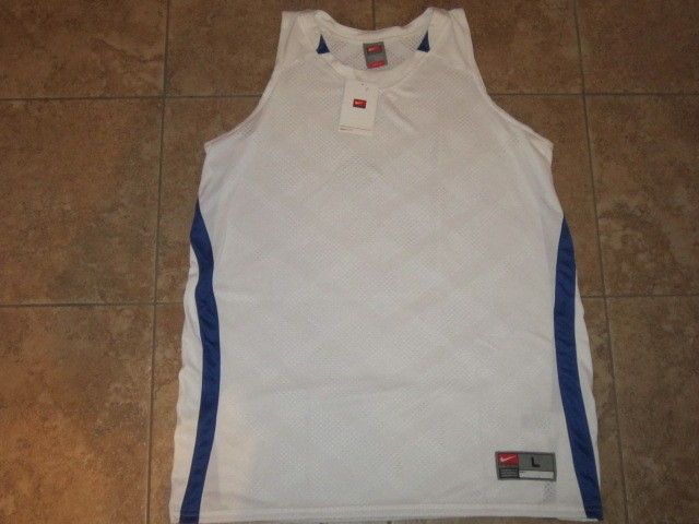 NIKE DRI FIT STAY COOL WHITE ROYAL BLUE GAME PRACTICE BASKETBALL TANK