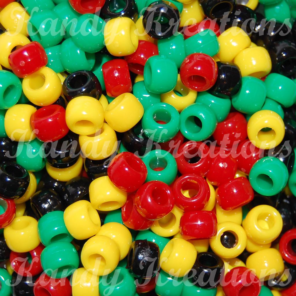 100 Rasta Pony beads 6x9mm for kandi Raver Bracelets Crafts Birds Hair