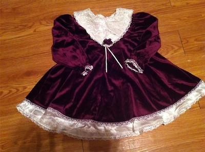 GIRLS 2T CHRISTMAS DRESS VELVET HOLIDAY LACE BURGANDY & CREAM ROSE