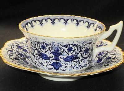 COALPORT ENGLAND Flow BLUE URNS Dragons TEA CUP AND SAUCER A/F