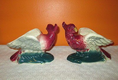 VTG PARROT COCKATIEL COCKATOO PLANTERS BURGUNDY GREEN GRAY IVORY