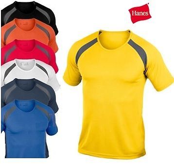 Hanes Mens Plain Polyester Contrast Sports Tee T Shirt