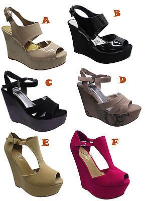 Ladies High Heel Wedges Platform Strappy Peeptoe Wedge Party Sandals