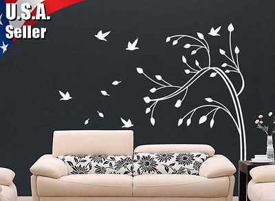 Wall Decor Mural Art Vinyl Decal Sticker Swirls Tree Blowing With