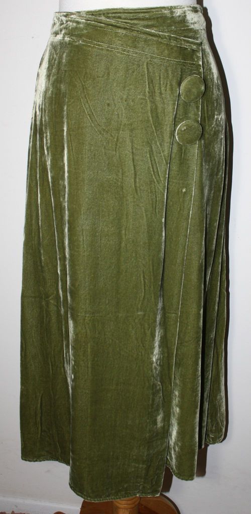 COVELO Green Velvet Big Button Wrap Look Skirt M 10