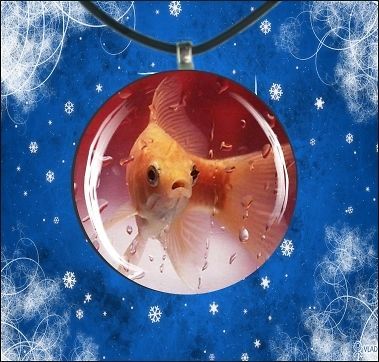 MY GOLDFISH FANTAIL AQUARIUM LIFE ROUND CABOCHON GLASS PENDANT