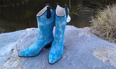 Corkys Womens Tall Cowboy Western Style Blue Denim Rain Boots 13
