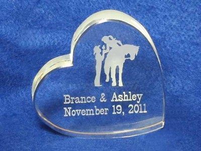 Engraved CRYSTAL Western Heart Wedding Cake Topper Horse NEWEST