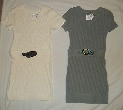 JUSTICE SIZE 16 18 BELTED CABLE KNIT SWEATER DRESS/TUNIC GRAY OR CREAM