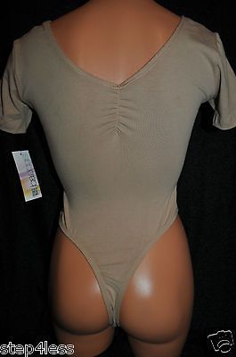 Nwt Bal Togs Adult Sz Small Beige Cotton lycra THONG Basic leotard #