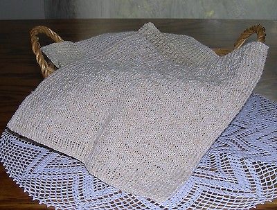 Hand Knit Dishcloth 4x6 Check Pattern 9 Ivory/Ecru   