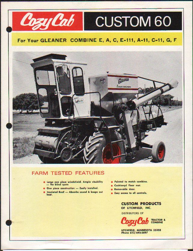 Allis Chalmers Gleaner Combine Cozy Cab Brochure Leaflet