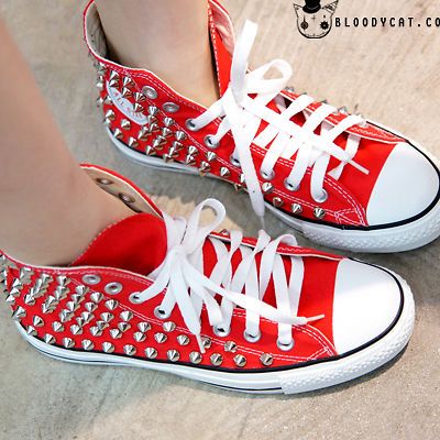 Punk Unisex Bloodycat Silver Spike Stud Shoes Original Converse All