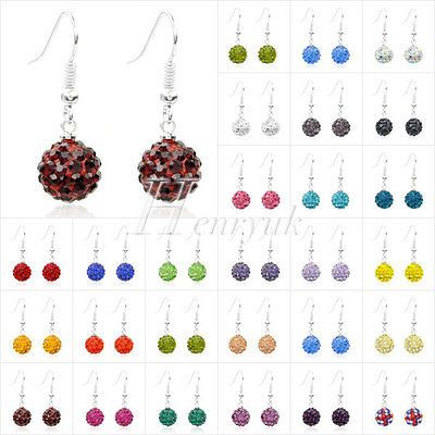 Earrings Premium Czech Crystal Disco Clay Ball 10mm Silver Drop UK